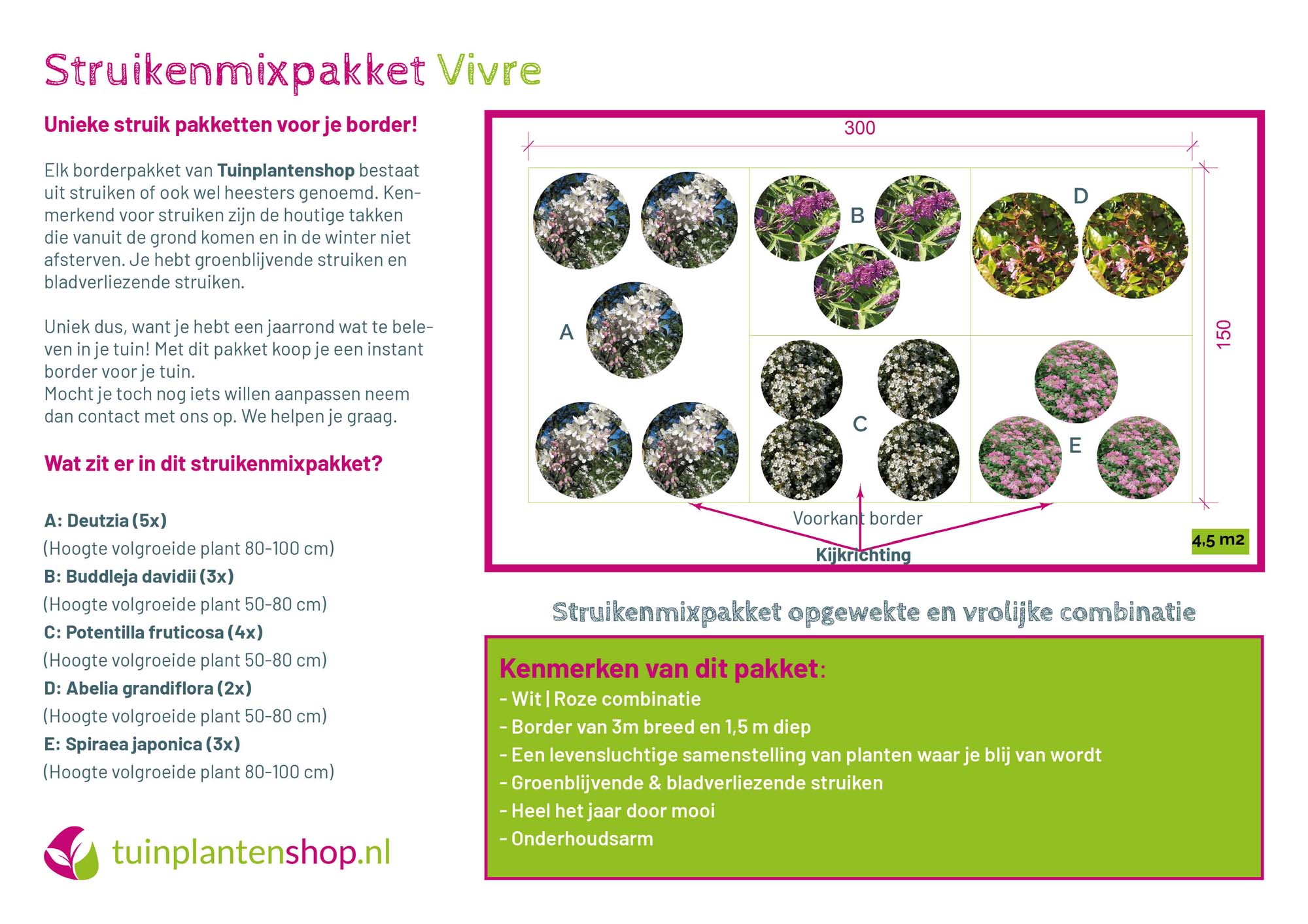 Struikenmixpakket Vivre | Struiken borderpakket | plantenpakket Roze, Wit
